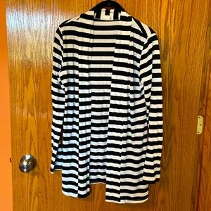 Samier open sweater, size large, black and white striped.